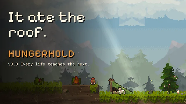 Hungerhold v3.0 trailer thumbnail: a goat beside a half-eaten lean-to